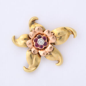 American Ruby, Diamond & 14kt Two-Tone Gold Flower Earrings