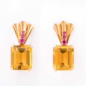 American 18kt Gold, Ruby & Citrine Earrings