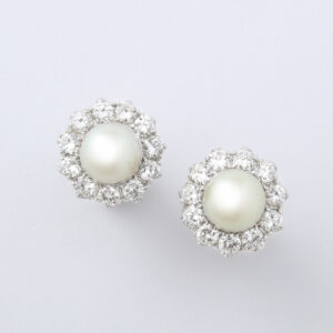 American Platinum, Pearl, & Diamond Earrings