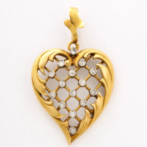 Third Republic Rose Diamond & 18kt Gold Heart Pendant 