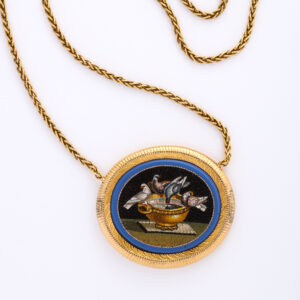Victorian Period Reversible Micro Mosaic 18kt Gold Necklace - King Charles Spaniel / the Doves of Pliny