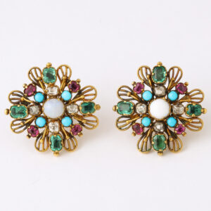 Victorian Period 15kt Gold Multi-gem Earrings