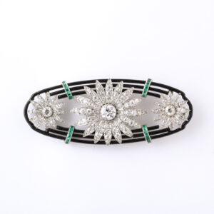 Emerald & Diamond mounted in Platinum Flower Brooch