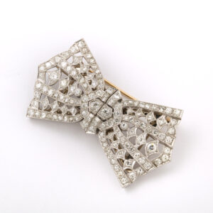 American Platinum & Diamond Bow Brooch / Pair of ClipS