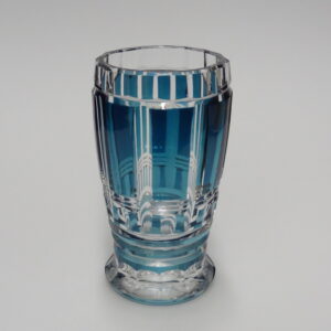 Leopold III Period Teal Blue Overlay Glass ˜Vase Florentine 7” Charles Graffart for Val St Lambert