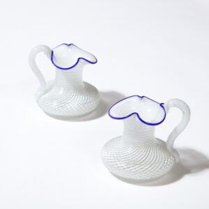 A Pair Blown Rib-molded Glass Milk Jugs, Antique Saint Louis Glass