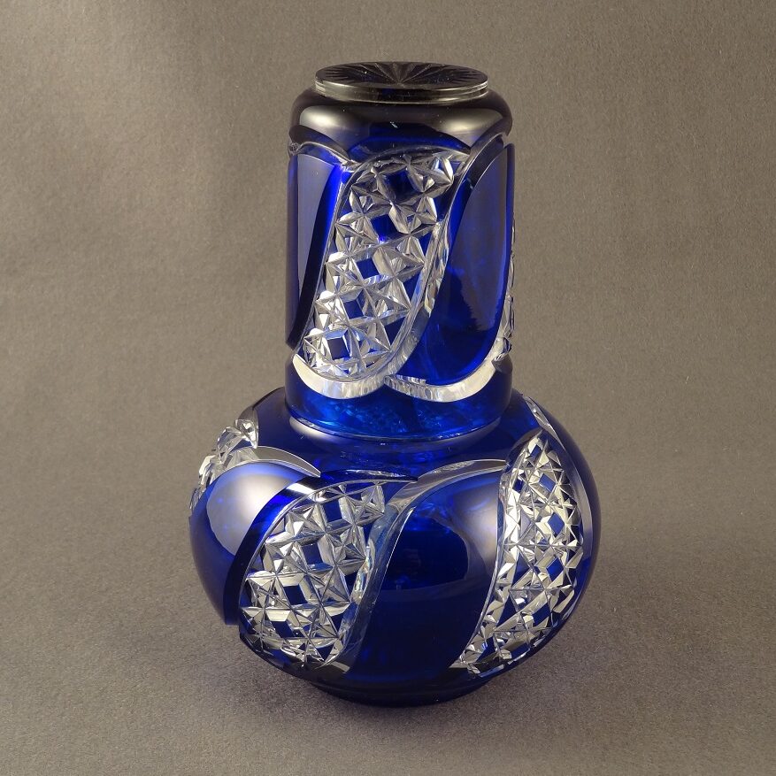 Albert I Period Royal Blue Overlay Glass Carafe & Beaker Val St. Lambert