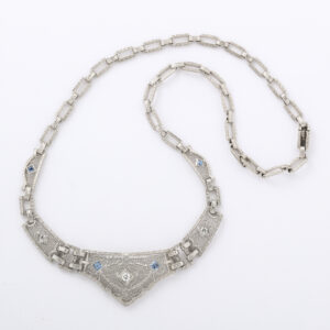 American 14kt White Gold, Montana Sapphire & Diamond Necklace