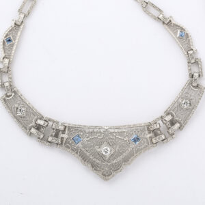 American 14kt White Gold, Montana Sapphire & Diamond Necklace