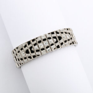 Art Deco Platinum, Black Velvet and Diamond Bracelet