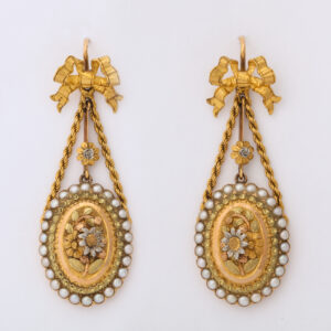 Victorian Period 18kt 3 color Gold & Pearl Drop Earrings