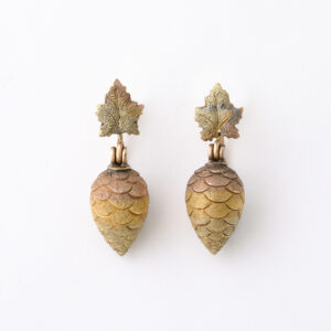 Tri-Color Gold Pine Cone Earrings