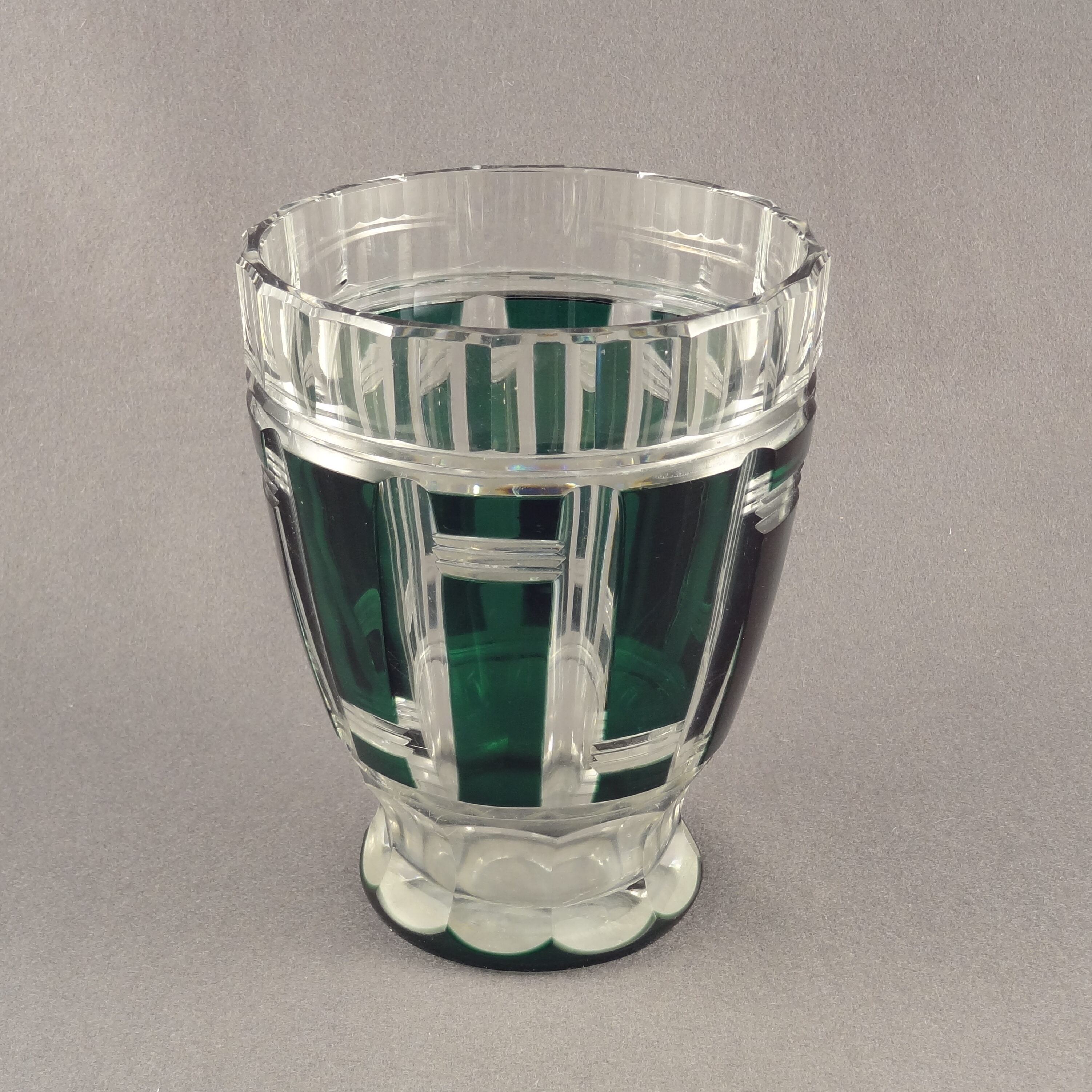 Leopold III Period Green Overlay Glass Vase, Joseph Simon for Val St. Lambert