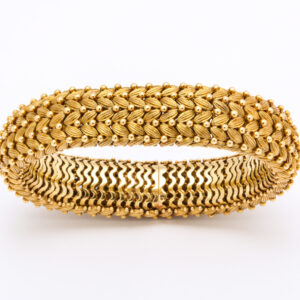 Italian 18kt Gold Bracelet with Beadwork and Foliate Motif