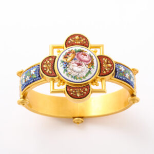 Victorian Period Micromosaic Bangle 18kt Gold Bracelet