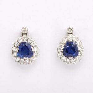 American 18kt White Gold, Ceylon Sapphire & Diamond Earrings