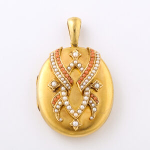 Victorian Period Coral & Pearl 15kt Gold Locket