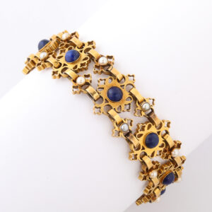 Victorian Period Pearl & Lapis Lazuli 18kt Gold Bracelet
