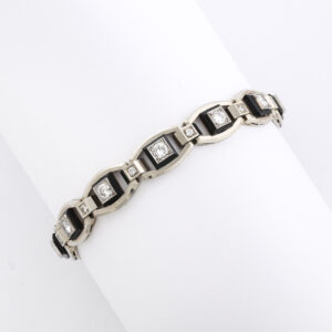 American 14kt White Gold, Onyx & Diamond Bracelet