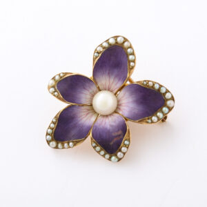 Polychrome Enamel & Pearl, 14kt Gold Flower Brooch/Pendant